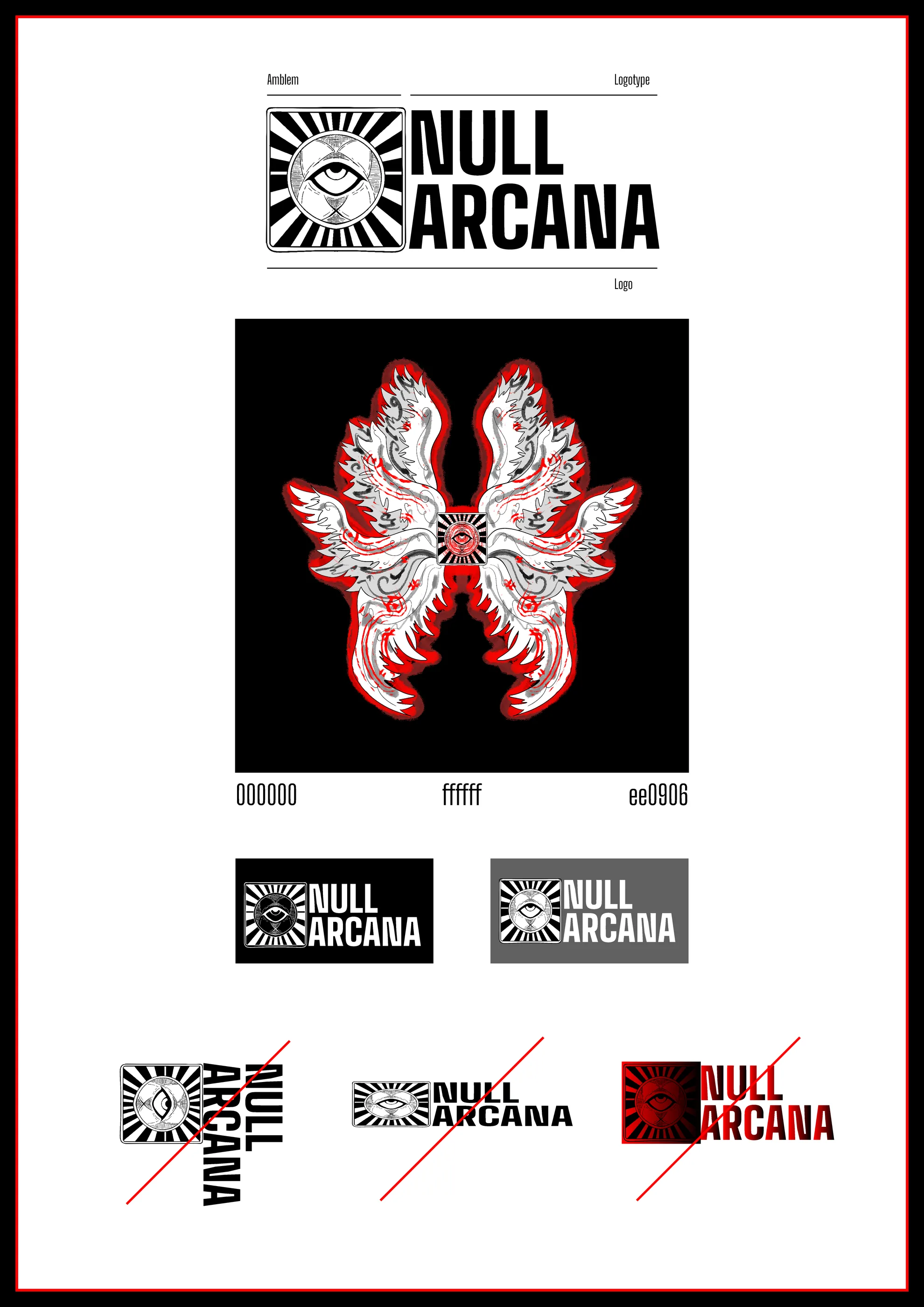 Null Arcana — packaging design midterm sheet