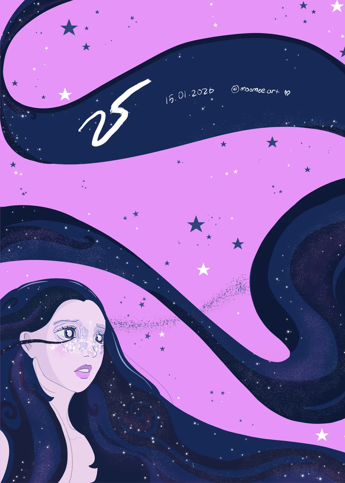 Glittering Grief — cosmic girl, glitter tears (tall)